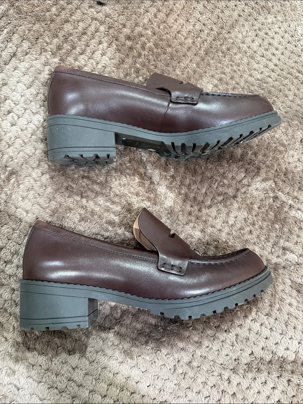 NEW Cole Haan Women's Brown Camea Lug sole Leather Penny Loafers